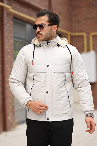 Boymen Ανδρικό παλτό με επένδυση από γούνα Χοντρό αδιάβροχο παλτό με κουκούλα Premium παλτό