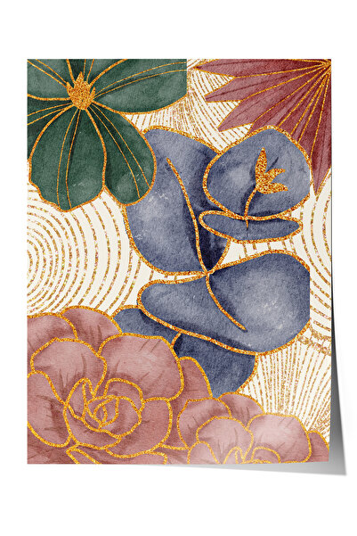 Zestia Poster fără ramă, Flori cu atingere aurie, Poster decorativ pentru dor...