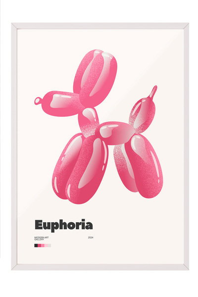 Zestia Tablou cu ramă albă, Câine cu balon roz, Poster decorativ pentru camer...