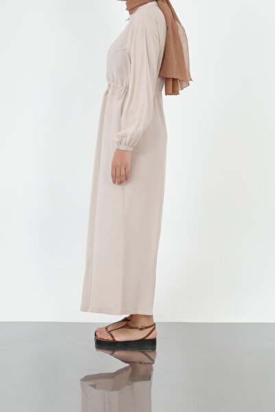 Loreen Women's Gathered Waist Polo Neck Dress – 20693Elb - Beige