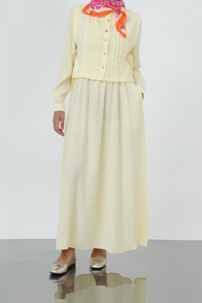 Loreen Women's Pleated Detailed Buttoned Front Dress – 20692Elb - Yellow