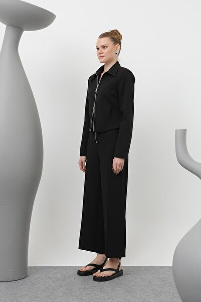 Puane Women's Zipper Detailed Pencil Pants - 18228Pnt - Black