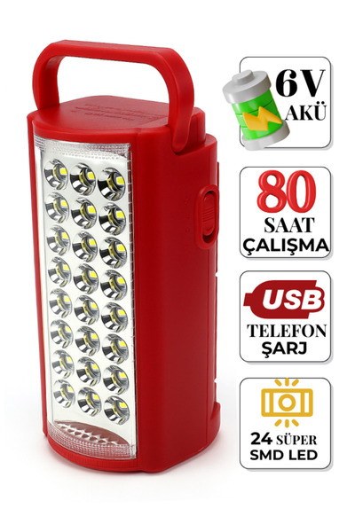 TAREZ 24 LED 80 Saat Şarjlı Kamp Lambası – Telefon Şarjlı, Elektrik Kesilince Otomatik Yanan Işıldak