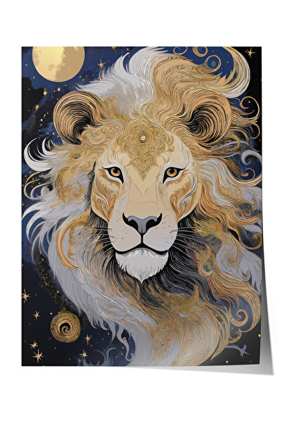 Zestia Αφίσα χωρίς πλαίσιο, Πορτρέτο Λιονταριού με Χρυσό Χαλί, Διακοσμητική Α...
