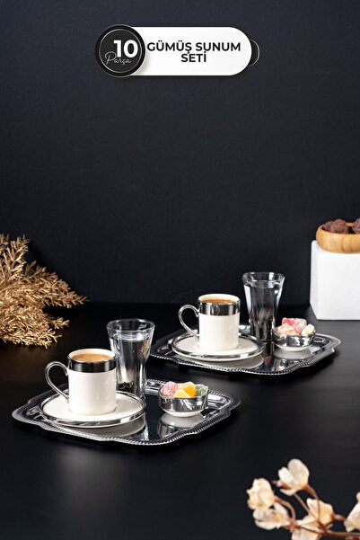 çarşıdayız طقم تقديم القهوة الفضي مكون من 10 قطع - طقم تقديم القهوة الأنيق وا...