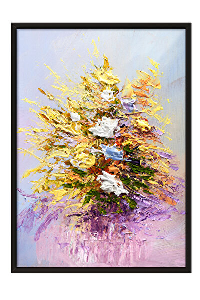 Zestia Πίνακας με μαύρο πλαίσιο, μοτίβο λουλουδιών σε παστέλ αποχρώσεις, διακ...