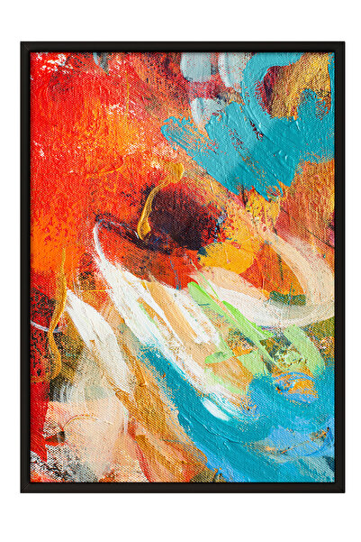 Zestia Tablou înrămat negru, design abstract cu tușuri de pensulă în culori v...