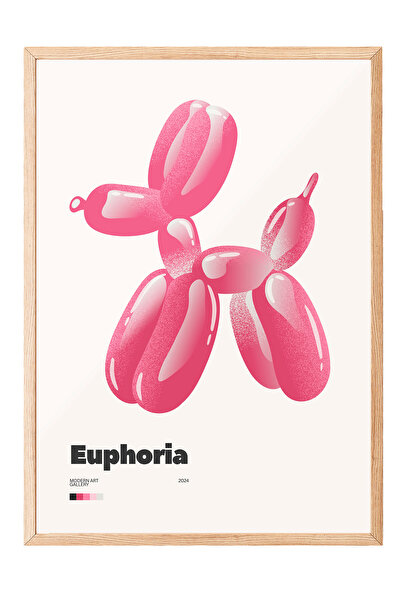 Zestia Tablou cu ramă din lemn, Câine cu balon roz, Poster decorativ pentru c...