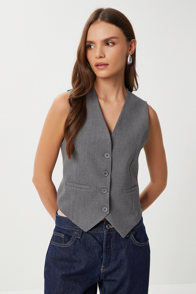 Lovelyİstanbul Buttoned Polyviscon Vest Lgp0019 Anthracite