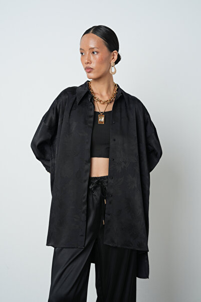 Orfeo Negro Γυναικείο πουκάμισο μακρύ χιτζάμπ με μοτίβο λουλουδιών σε μαύρο χ...