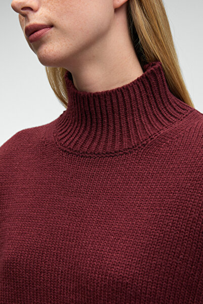 GRIMELANGE Joyita Women's Turtleneck Oversize Knitwear Burgundy Sweater