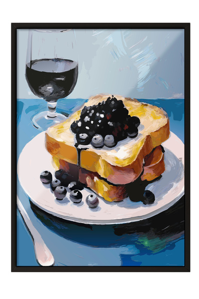 Zestia Tablou cu ramă neagră, Prezentare de deserturi și vinuri cu afine, Pos...