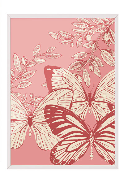 Zestia Tablou cu ramă albă, ilustrație cu fluture pe fundal roz, poster decor...