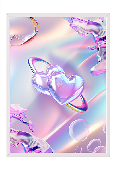 Zestia Tablou înrămat alb, Reflecție de inimă în pastel, Poster decorativ pen...