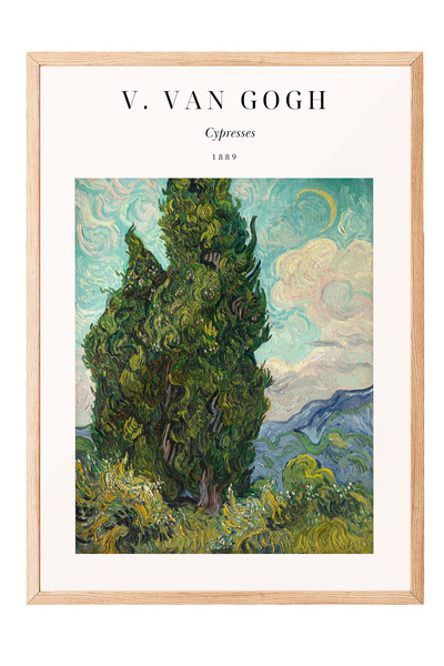 Zestia Tablou înrămat în lemn, peisaj natural cu copaci de Van Gogh, poster d...