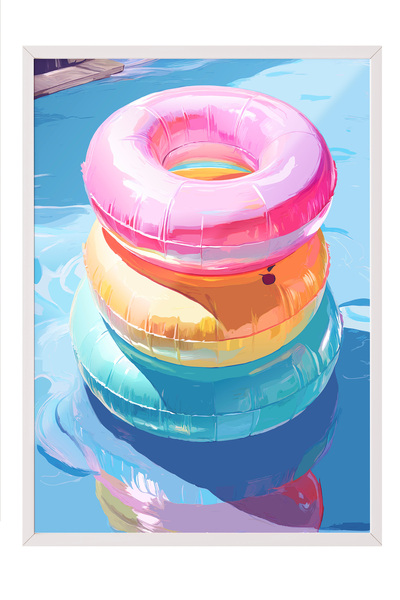 Zestia Tablou cu ramă albă, inel marin colorat în formă de covrig, poster dec...