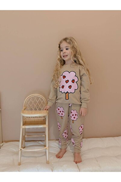 YİGİT BUTİK طقم ملابس علوية وسفلية للفتيات بأكمام طويلة ونقشة فواكه