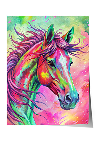 Zestia Poster fără ramă, design abstract colorat cu cal, poster decorativ pen...