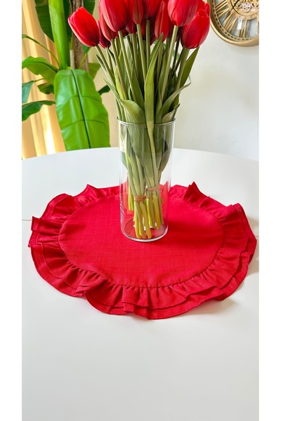 Decamor home Glittery Red Ruffled Decorative Cover