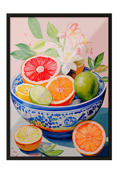 Zestia Tablou înrămat negru, ilustrație cu băuturi pe bază de portocale și gr...