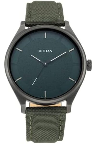 Titan ساعة رجالية من النايلون الجديد، أنالوج، مينا خضراء - 1802NL02/Nr1802NL0...