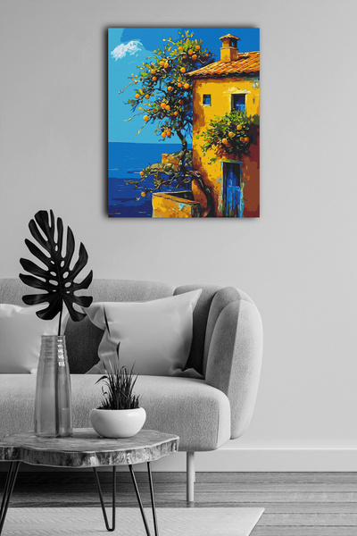 abbara Sayılarla Boyama Hobi Seti Çerçeveli Tuval Fırça Boya Dahil Kasnaklı 40x50 Cm Limonlu Ev