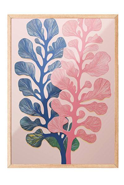 Zestia Εικονογράφηση με ξύλινο πλαίσιο, Εικονογράφηση με ροζ μπλε φύλλα, Διακ...