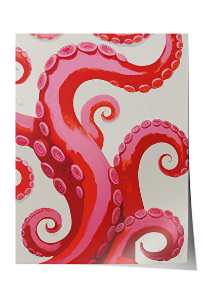 Zestia Αφίσα χωρίς πλαίσιο, Σχέδιο με κόκκινο χταπόδι, Αφίσα διακόσμησης κουζ...