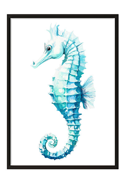 Zestia Tablou înrămat negru, ilustrație cu căluți de mare albaștri, poster de...