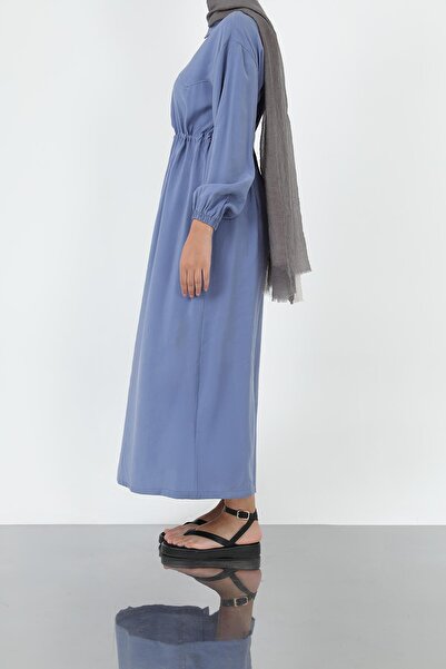 Loreen Women's Gathered Waist Polo Neck Dress – 20693Elb - Blue