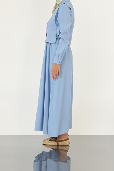 Loreen Γυναικείο μακρυμάνικο μάξι φόρεμα με μίνιμαλ κουμπιά-20691ELB - Μπλε