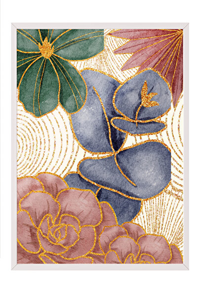 Zestia Πίνακας με λευκό πλαίσιο, Λουλούδια με χρυσή πινελιά, Διακοσμητική αφί...