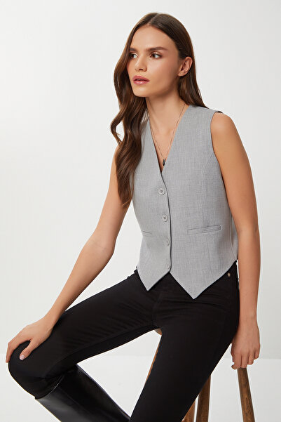Lovelyİstanbul Buttoned Polyviscon Vest Lgp0019 Gray
