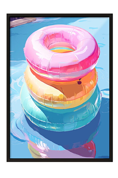 Zestia Tablou cu ramă neagră, inel marin colorat în formă de covrig, poster d...