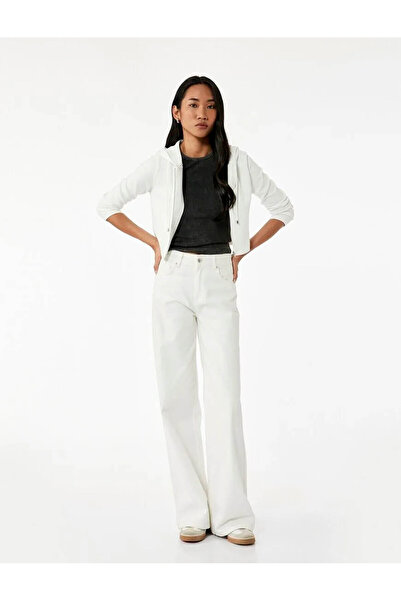 Koton Hooded Full Zip White Women's Cardigan 6Wak10087Ek