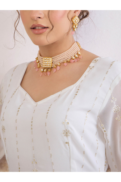 Sassafras By Styli White Sequence Sweetheart Neck Anarkali Kurta