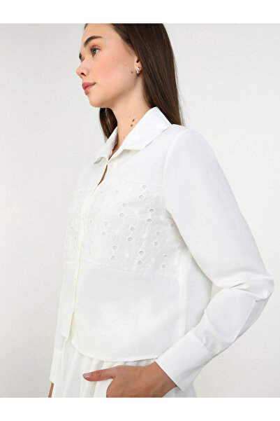 Benin By Styli Off White Buttoned Lace Detail Shirt and Maxi Skirt Co-Ords