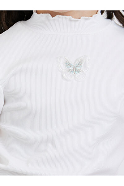 Styli Girls Off White Ribbed High Neck T-Shirt