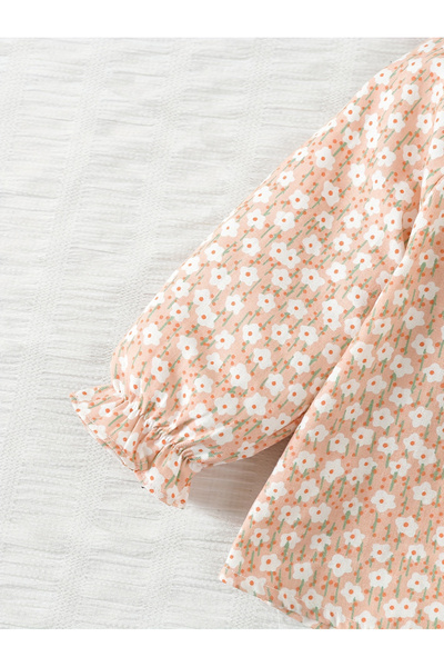 Take Two By Styli Girls Floral Print Cotton Top with Ruffle Collar