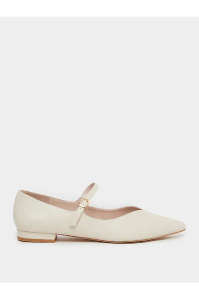 Raid By Styli Cream Pointed Toe Ballet Flat Shoes
