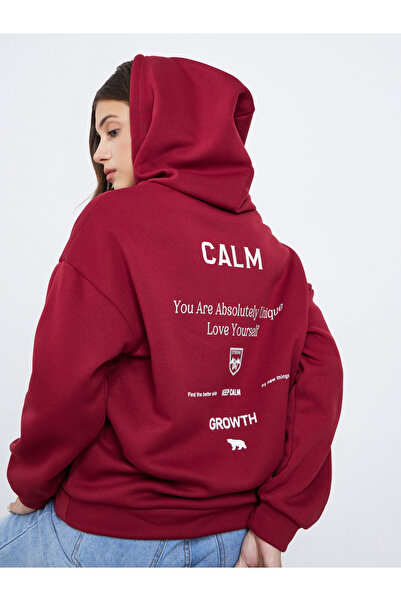 Take Two By Styli Maroon Slogan Print Relaxed Fit Hoodie