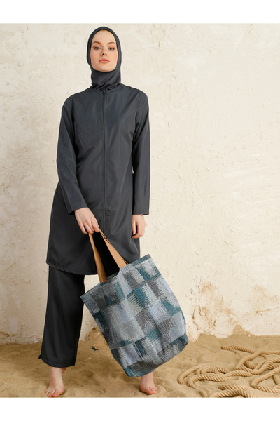 Mayo Bella By Styli Grey Full Coverage Front Zip Burkini Set