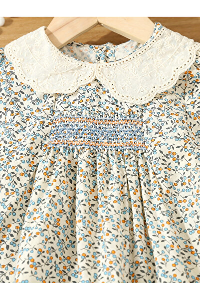 Styli Girls Floral Print Cotton Smocking Detail Dress