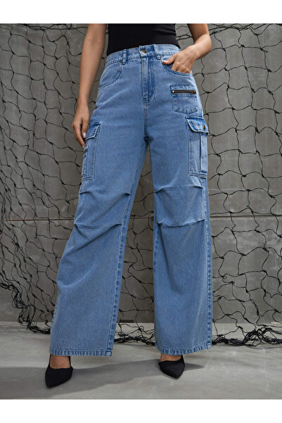 Sassafras By Styli بنطلون جينز نسائي مطوي حتى الركبة