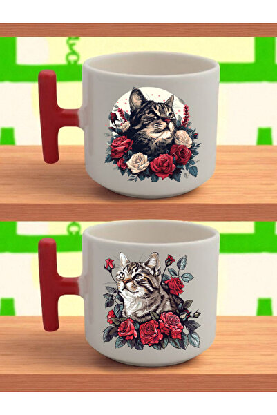 lili hediyelik Cat in a Flower Printed Latte Cup - Valentine's Day Gift, Birt...