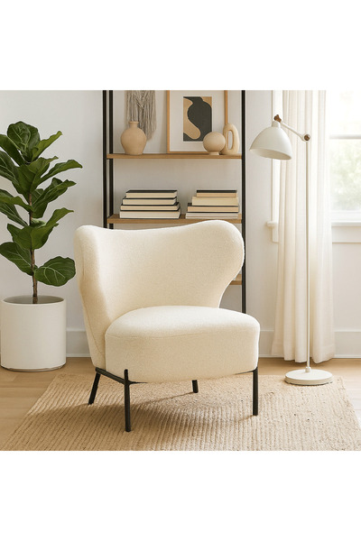 genernic Single Chair - Bouclé White Fabric