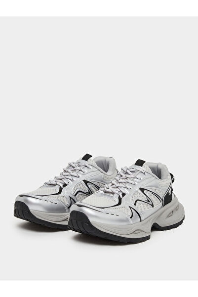 Styli Women Grey Metallic Chunky Sneakers