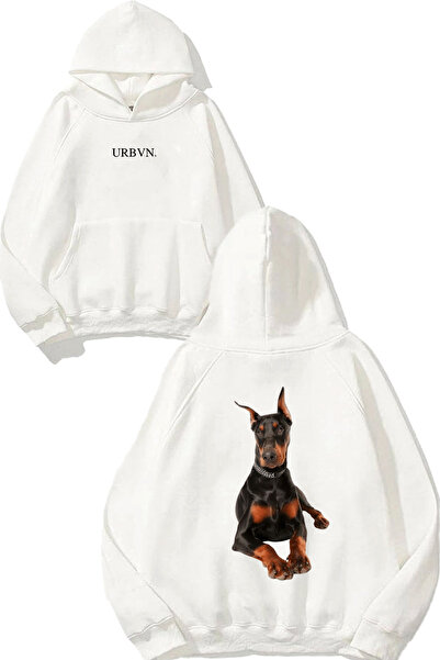 urbvn سويت شيرت أبيض كبير الحجم مطبوع عليه تصميم دوبيرمان ريال