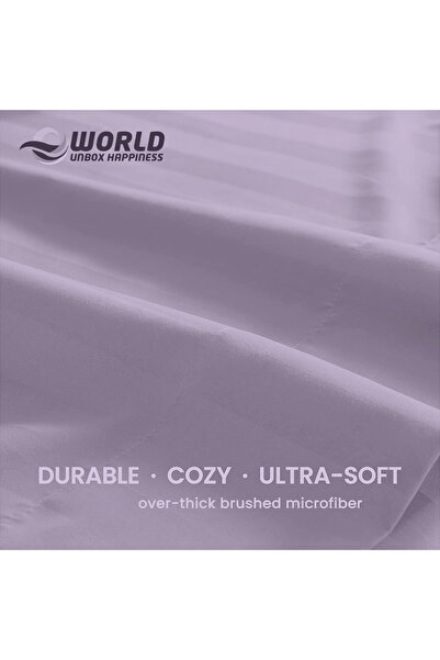 Eworld 4 Piece King Size White Striped Bedding Set – Microfiber Duvet Cover, Fitted Sheet & 2 Pillowcases