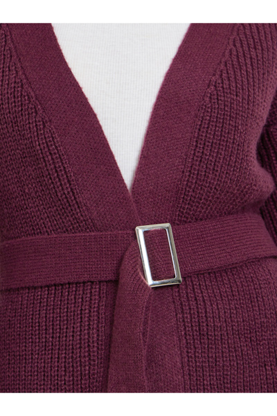 Styli Burgundy Belted Knitted Cardigan